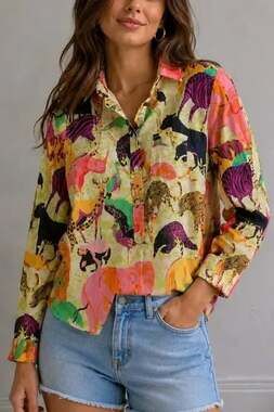 Unicorn 🦄 NWT J.Crew 24 (2/3x) Ratti Safari Print Yellow Voile Cotton Shirt